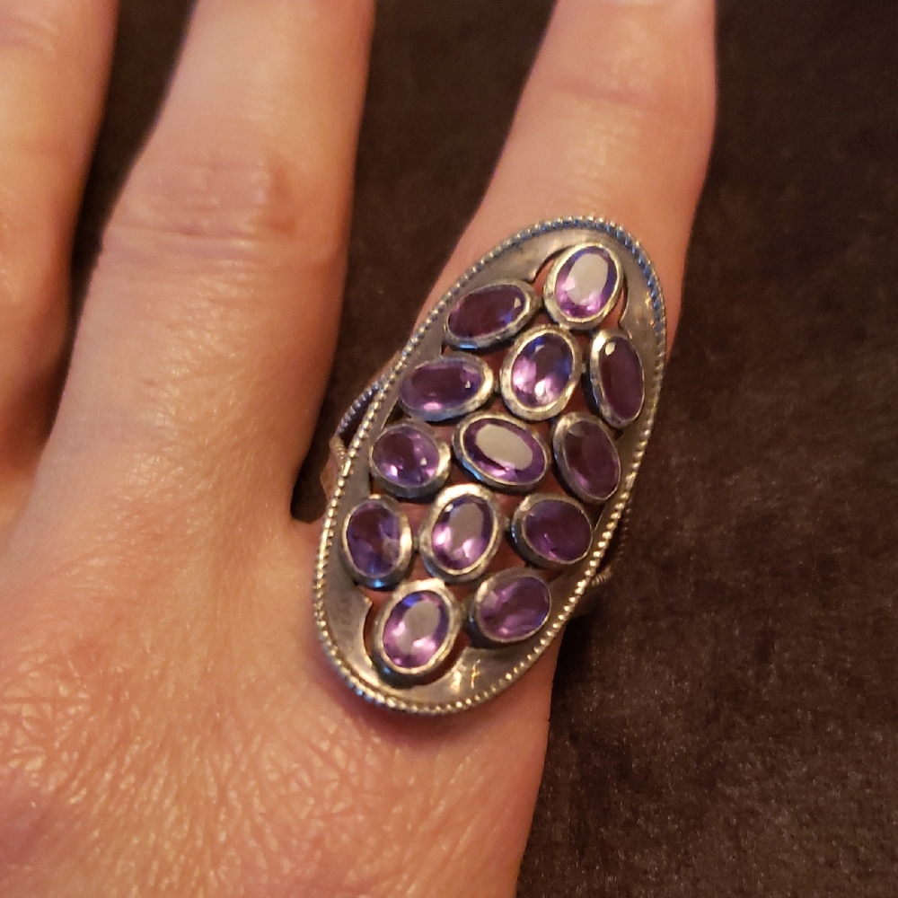 Elegant Silver (925) and Purple Gemstone Ring From India, Size 11.5